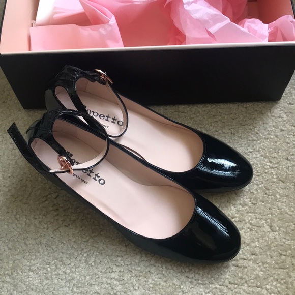 Repetto Black Glitter Electra Mary-Jane Heels